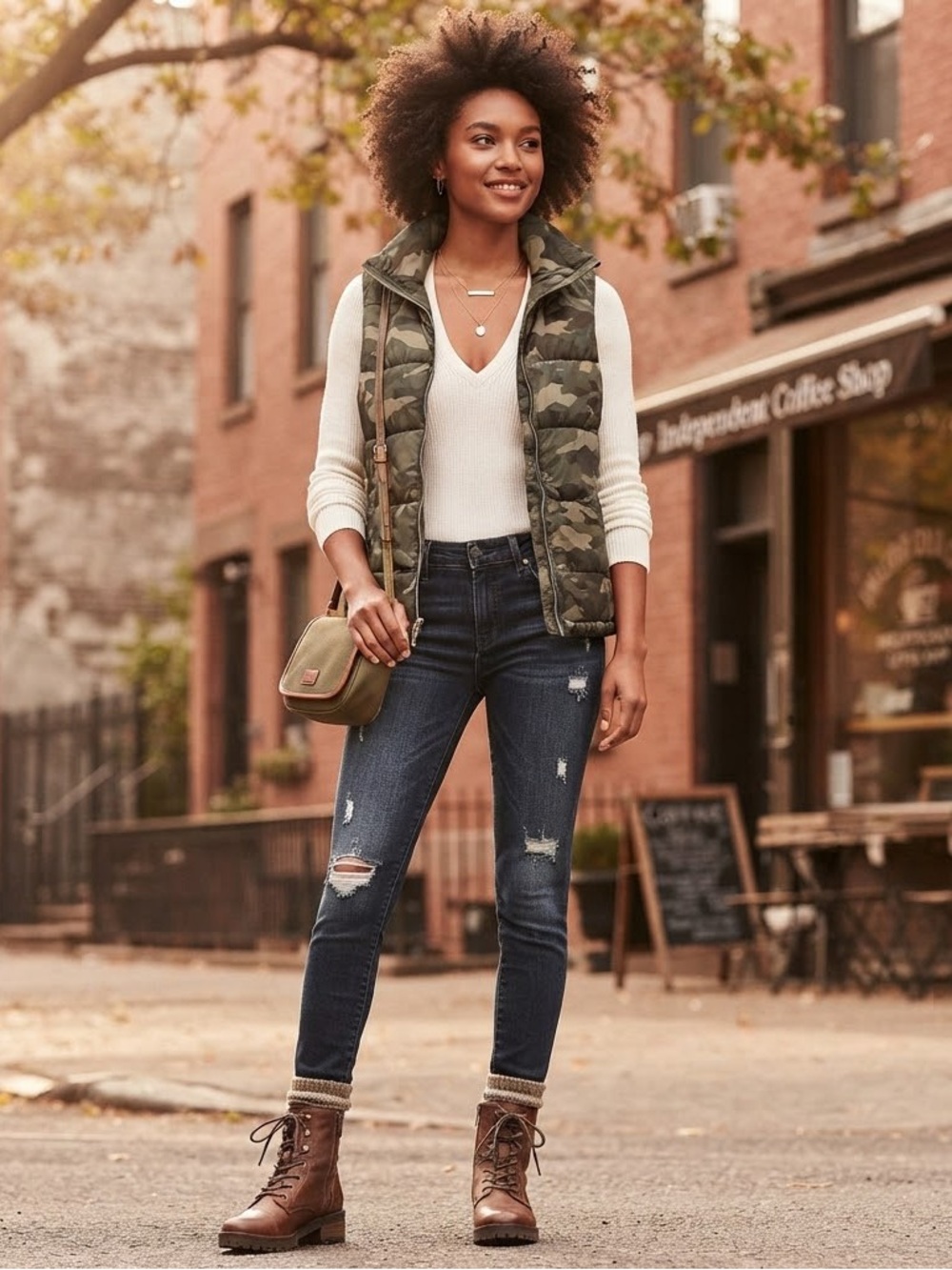 Old Navy Green Camouflage Puffer Vest